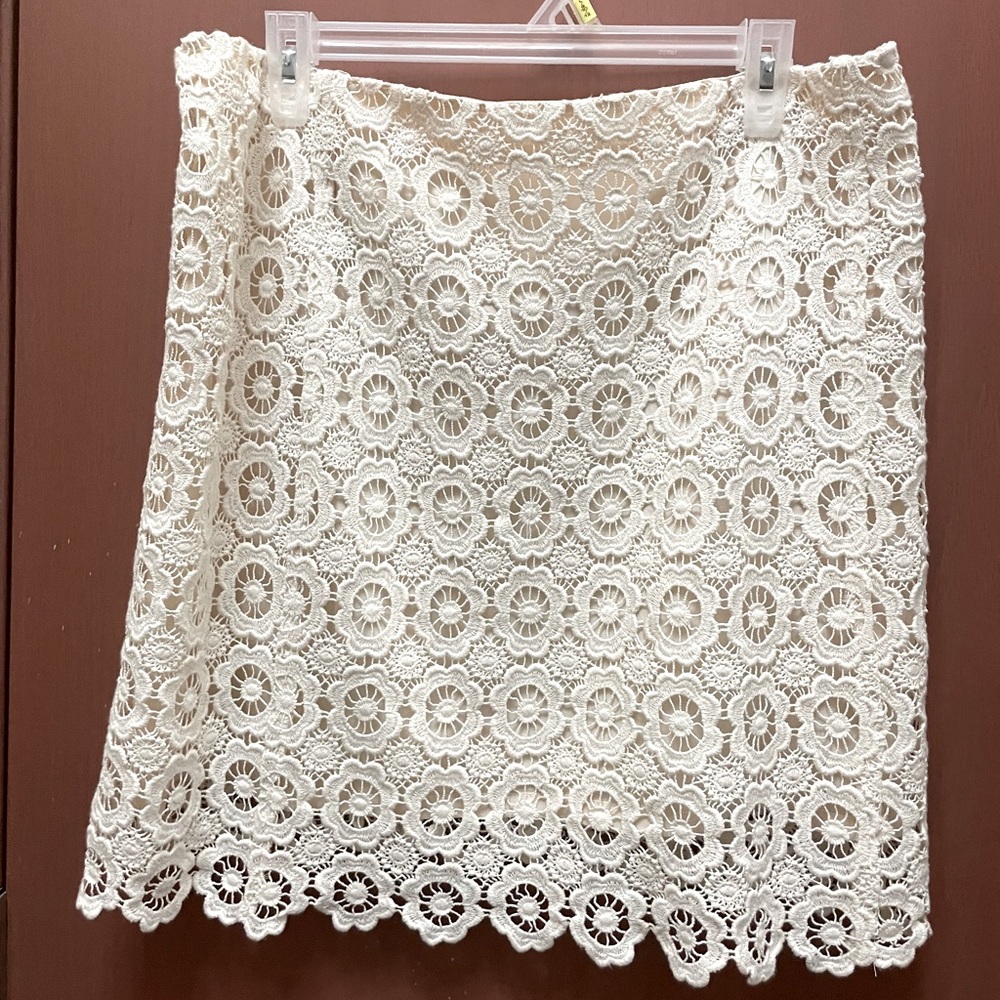 Elegant Cream Crochet Pencil Skirt.